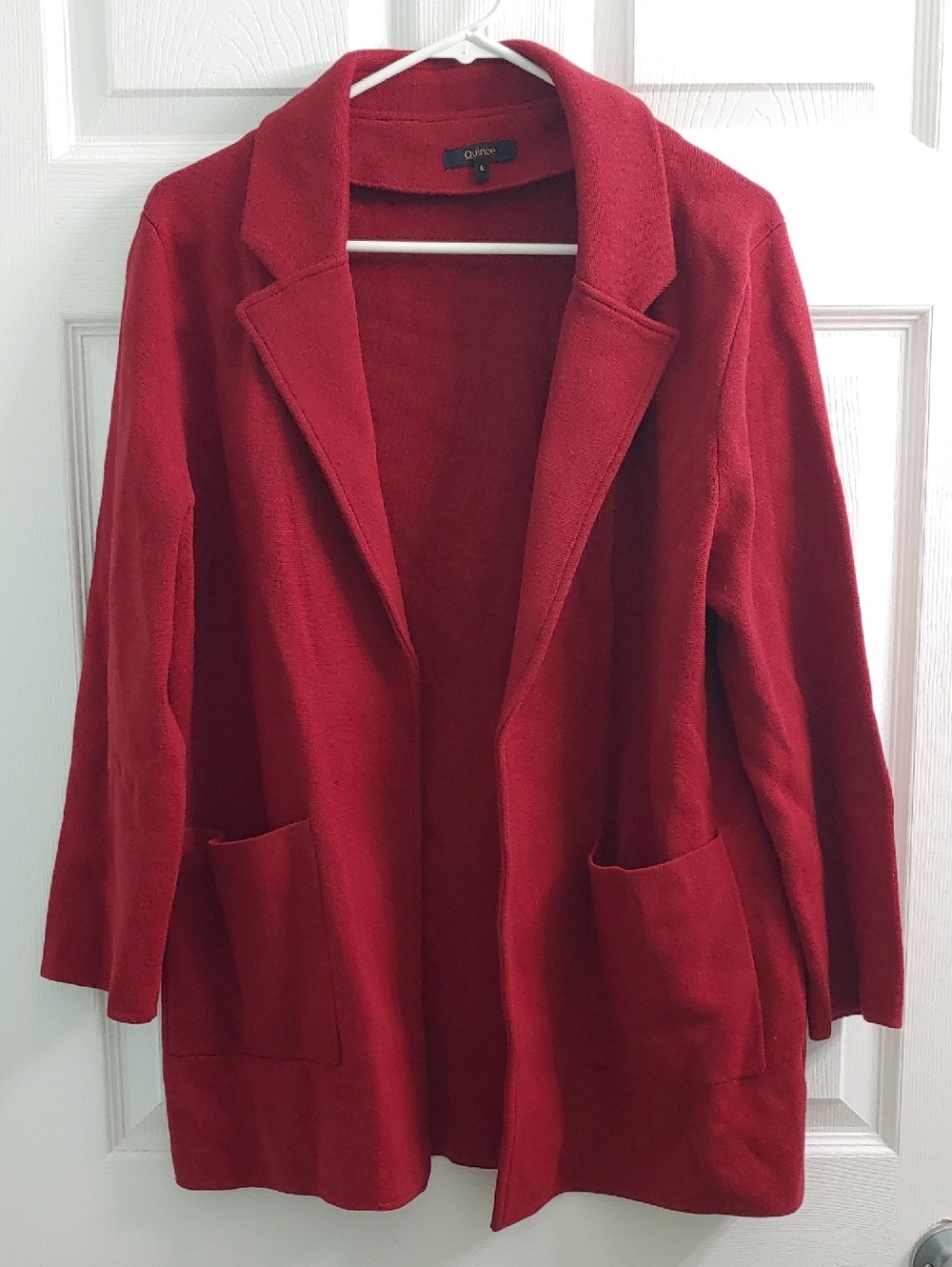Quince Organic Cotton Knit Blazer Women's Red Coatigan Size L